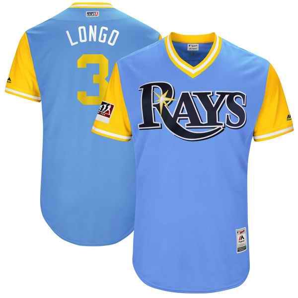 Men's Tampa Bay Rays #3 Evan Longoria Longo Majestic Light Blue/Yellow 2017 Little League World Series Players Weekend Classic Stitched MLB Jersey