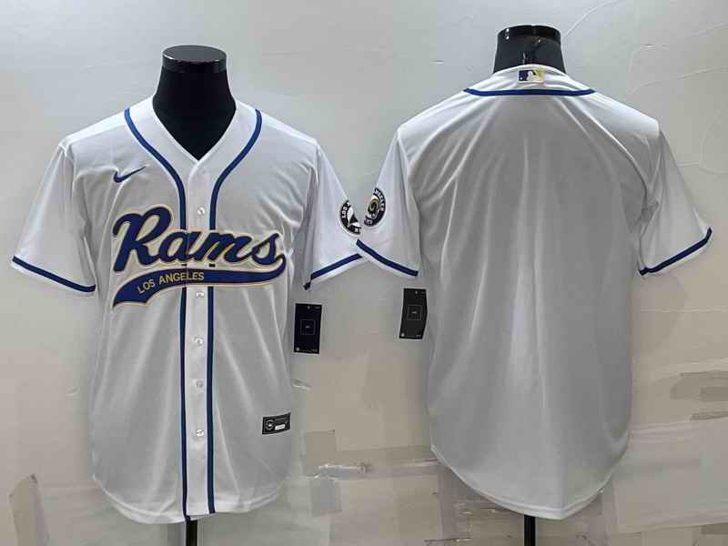 Men's Los Angeles Rams Blank White With Patch Cool Base Stitched Baseball Jersey