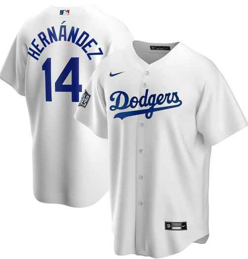 Men's Los Angeles Dodgers #14 Kik' Hern'ndez White 2020 World Series Bound stitched Jersey