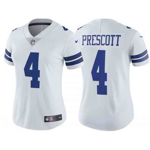 Women's Dallas Cowboys #4 Dak Prescott White Vapor Untouchable Limited Stitched Jersey(Run Small'