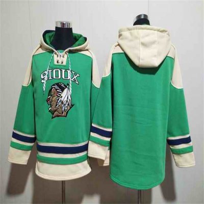 Men's North Dakota Fighting Hawks Blank Green/Cream Lace-Up Pullover Hoodie