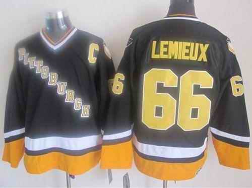 Penguins #66 Mario Lemieux Black/Yellow CCM Throwback Stitched NHL Jersey