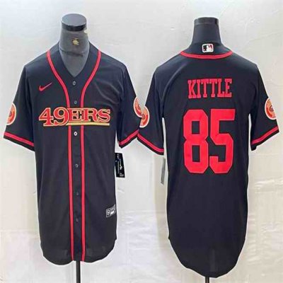 Men's San Francisco 49ers #85 George Kittle Black With Patch Cool Base Stitched Baseball Jersey