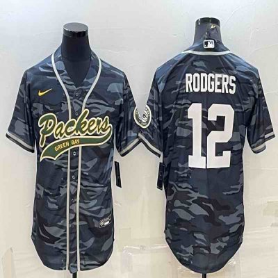 Men's Green Bay Packers #12 Aaron Rodgers Grey Camo With Patch Cool Base Stitched Baseball Jersey