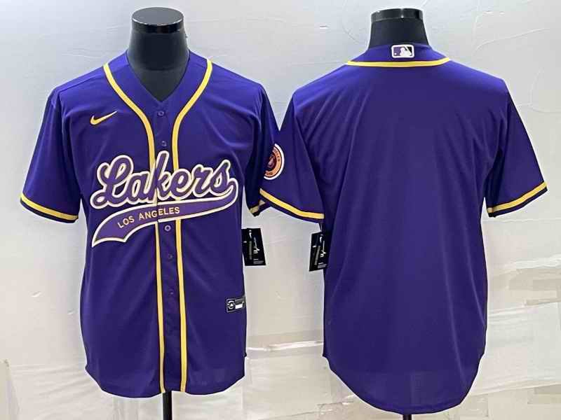 Men's Los Angeles Lakers Blank Purple Cool Base Stitched Baseball Jersey