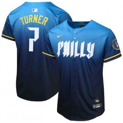 Youth Philadelphia Phillies #7 Trea Turner Blue 2024 City Connect Limited Stitched Baseball Jersey