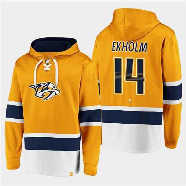 Men's Nashville Predators #14 Mattias Ekholm Gold Ageless Must-Have Lace-Up Pullover Hoodie