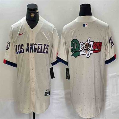 Men's Los Angeles Dodgers Team Big Logo Cream Stitched Baseball Jersey