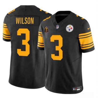 Men's Pittsburgh Steelers #3 Russell Wilson Black 2024 F.U.S.E. With Walter Payton Patch Color Rush Limited Stitched Jersey