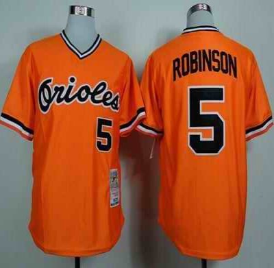 Mitchell and Ness 1975 Orioles #5 Brooks Robinson Orange Throwback Stitched MLB Jersey