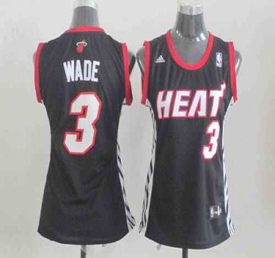 Heat #3 Dwyane Wade Black Women's Road Stitched NBA Jersey