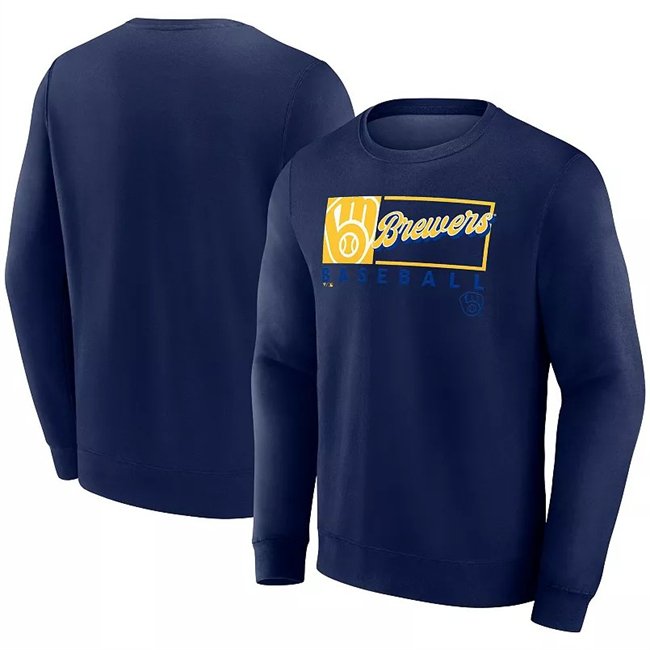 Men's Milwaukee Brewers Navy Focus Fleece Pullover Sweatshirt