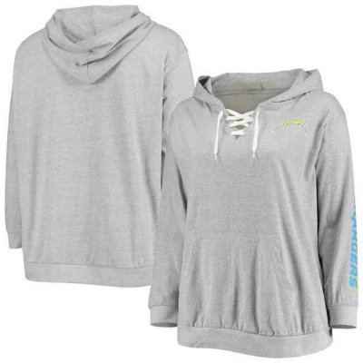 Women's Los Angeles Chargers Heathered Gray  Lace-Up Pullover Hoodie