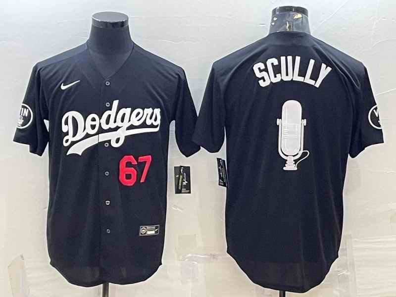 Men's Los Angeles Dodgers #67 Vin Scully Black Big Logo With Vin Scully Patch Stitched Jersey