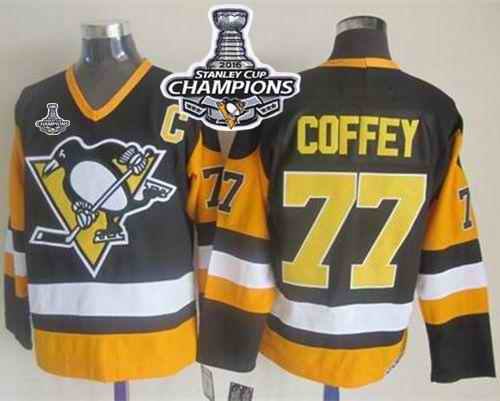 Penguins #77 Paul Coffey Black CCM Throwback 2016 Stanley Cup Champions Stitched NHL Jersey