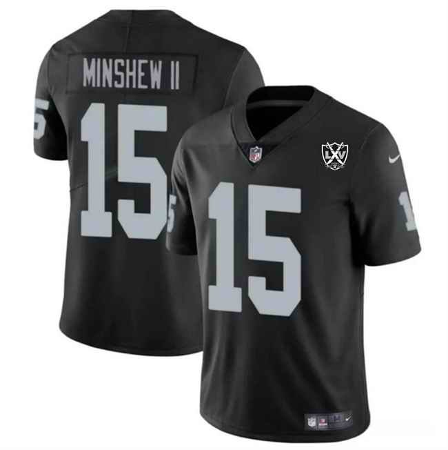 Men's Las Vegas Raiders #15 Gardner Minshew II Black 2024 65th Anniversary Patch Vapor Stitched Football Jersey