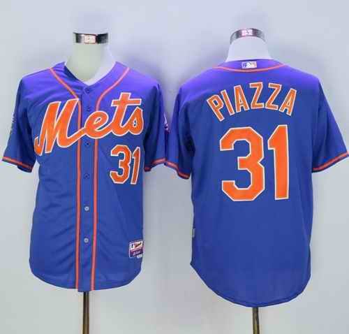 Mets #31 Mike Piazza Blue Alternate Home 2016 Hall Of Fame Patch Stitched MLB Jersey