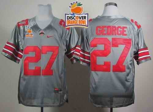 Buckeyes #27 Eddie George Grey 2014 Discover Orange Bowl Patch Stitched NCAA Jersey