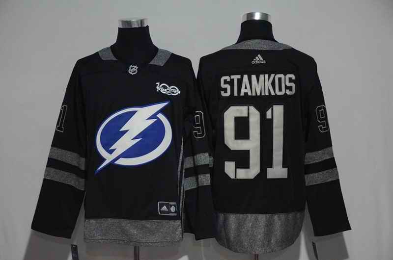 Tampa Bay Lightning #91 Steven Stamkos Black Men's 1917-2017 100th  Anniversary Stitched NHL Jersey