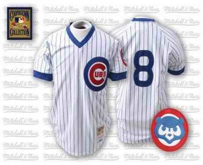 Mitchell and Ness Cubs #8 Andre Dawson Stitched White Wite Blue Strip Throwback MLB Jersey