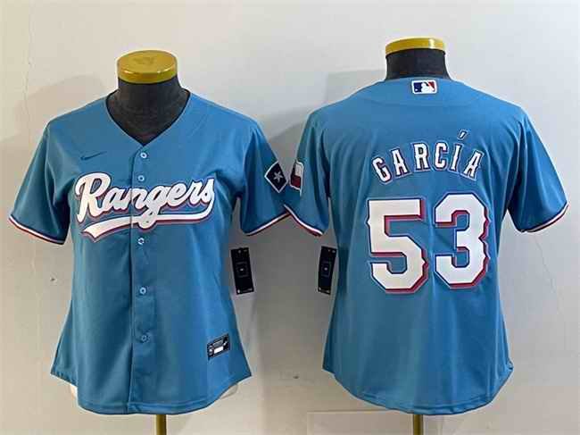 Women's Texas Rangers #53 Adolis Garc'a Blue With Patch Stitched Baseball Jersey(Run Small)