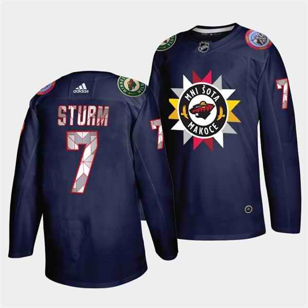 Men's Minnesota Wild #7 Nico Sturm 2021/22 Navy Native American Heritage Day Stitched Jersey