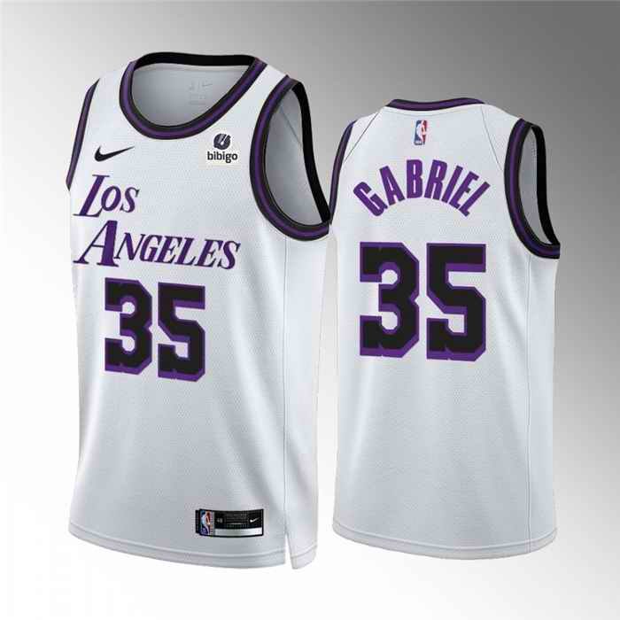 Men's Los Angeles Lakers #35 Wenyen Gabriel White City Edition Stitched Basketball Jersey