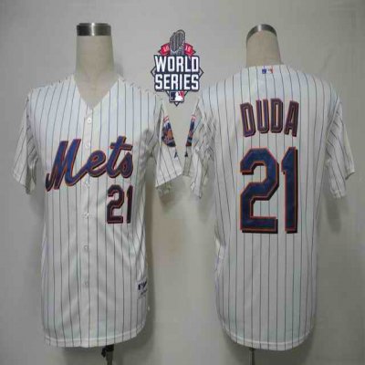 Mets #21 Lucas Duda Cream Blue Strip Alternate Cool Base W/2015 World Series Patch Stitched MLB Jersey