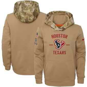 Youth Houston Texans Khaki 2019 Salute to Service Therma Pullover Hoodie