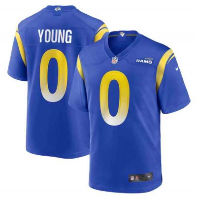 Men's Los Angeles Rams #0 Byron Young Blue Stitched Game Jersey