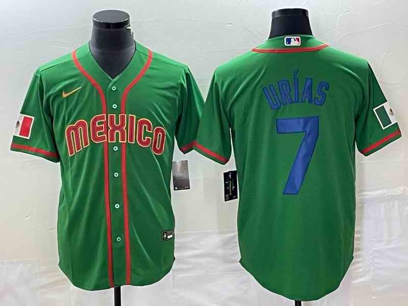 Men's Mexico Baseball #7 Julio Ur'as 2023 Green World Baseball With Patch Classic Stitched Jersey