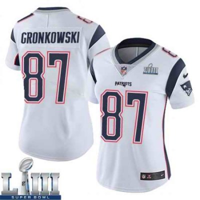 Women's New England Patriots #87 Rob Gronkowski White Super Bowl LIII Vapor Untouchable Limited Stitched NFL Jersey ( run small )