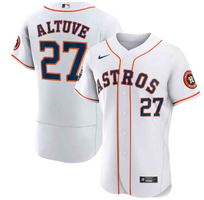 Men's Houston Astros  #27 Jose Altuve White 2022 World Series Flex Base Stitched Baseball Jersey