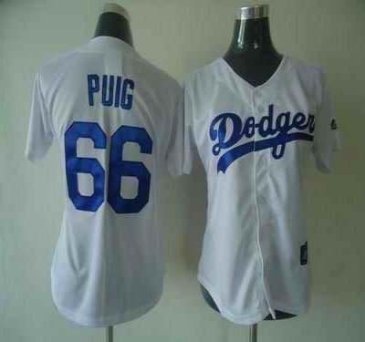 Dodgers #66 Yasiel Puig White Women's Fashion Stitched MLB Jersey