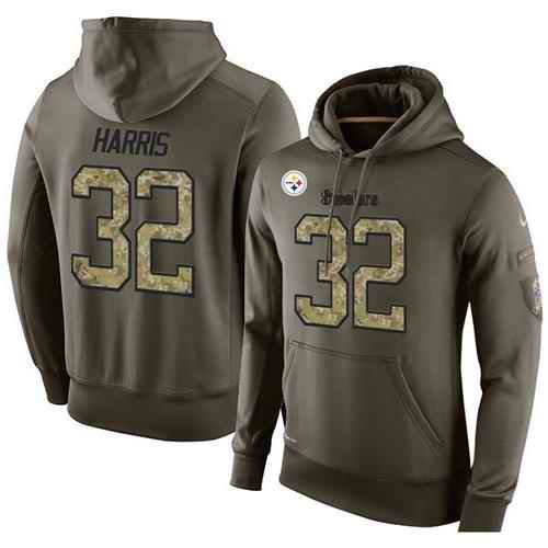 NFL Men's Nike Pittsburgh Steelers #32 Franco Harris Stitched Green Olive Salute To Service KO Performance Hoodie