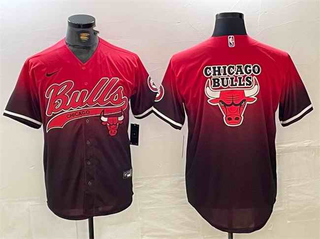 Men's Chicago Bulls Team Big Logo Red/Black Cool Base Stitched Baseball Jersey