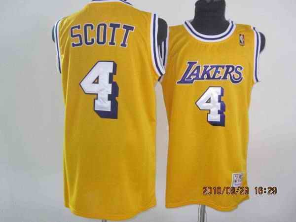 Lakers #4 Byron Scott Stitched Yellow Throwback NBA Jersey