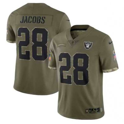 Men's Las Vegas Raiders #28 Josh Jacobs Olive 2022 Salute To Service Limited Stitched Jersey