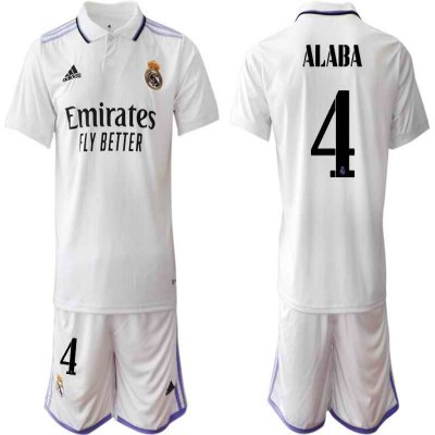 Men's Real Madrid #4 David Alaba 22/23 White Home Soccer Jersey Suit