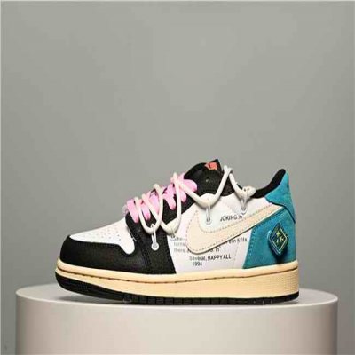 Women's Running Weapon Air Jordan 1 Low Black/White/Blue Shoes 0353