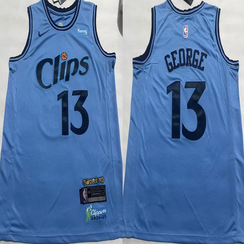 Men's Los Angeles Clippers #13 Paul George Light Blue 2024-25  City Edition Stitched Jersey