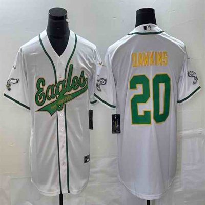 Men's Philadelphia Eagles #20 Brian Dawkins White Gold Cool Base Stitched Baseball Jersey