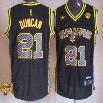 Spurs #21 Tim Duncan Black Electricity Fashion Finals Patch Stitched NBA Jersey