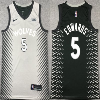 Men's Minnesota Timberwolves #5 Anthony Edwards Grey/Black Stitched Jersey