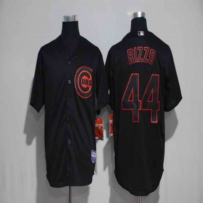 Men's Chicago Cubs #44 Anthony Rizzo Black Strip Stitched MLB Jersey