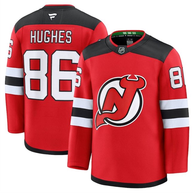 Men's New Jersey Devils #86  Jack Hughes Red 2024-25 Home Stitched Hockey Jersey