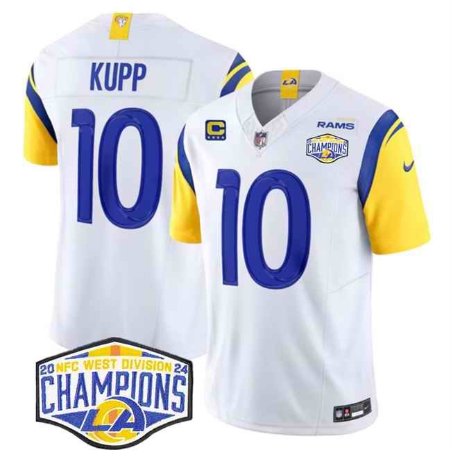 Men's Los Angeles Rams #10 Cooper Kupp White 2024 NFC West Champions With 4-Star C Patch F.U.S.E. Vapor Untouchable Stitched Football Jersey