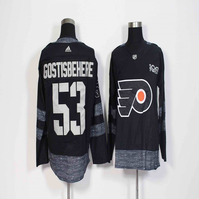 Men's Adidas Philadelphia Flyers #53 Shayne Gostisbehere Black 1917-2017 100th Anniversary Stitched NHL Jersey