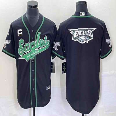 Men's Philadelphia Eagles Black With 3-star C Patch Team Big Logo Cool Base Stitched Baseball Jersey