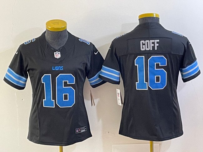 Women's Detroit Lions #16 Jared Goff Black 2024 F.U.S.E. 2nd Alternate Vapor Limited Stitched Jersey(Run Smaller)